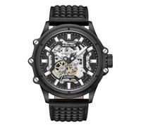 Police Luang White Dial Black Leather Strap Gents Automatic Watch With Stainless Steel Case, Black, modern