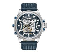 Police Luang White Dial Navy Blue Leather Strap Gents Automatic Watch With Stainless Steel Case, Navy Blue, strap