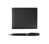 Police Men's Gift Set, Genuine Leather Wallet & Ballpoint Pen, Black