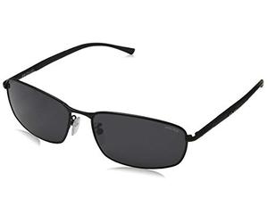 Police Men's S8650 rectangular Sunglasses, SEMI-MATT BLACK FRAME/SMOKE LENS