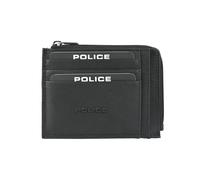Police Men's Slim Genuine Leather Wallet Card Holder with Zip Pocket, Black, Gift Box