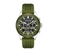 Police Motion 45mm Multifunction Watch with Olive Green Dial, Honeycomb Texture, IP Olive Topring & Silicone Strap, Olive Green, modern