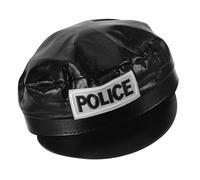Police Officer Cap Black PU Cosplay Hat with Reinforced Edge and 3d Logo | Unisex Design for Men and Dance Performers, Comfortable Long Wear, for Themed Parties and Stage Shows