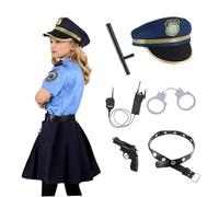 Police Officer Costume for Girls, Police Uniform Skirt Set Cop Uniform with Toy Accessory Girls Cosplay Outfit Dress Up Halloween Costume for Kids M.