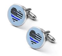Police Officer U.S. Flag Heart Mens Classic Cufflinks Custom Shirt Cuff Links Jewelry Accessories for Business Wedding 0.7" 0.8"