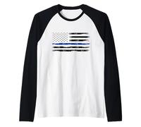 Police Officer US USA American Flag Thin Blue Line Raglan Baseball Tee