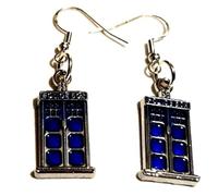 Police Phone Box Earrings on Sterling Silver Hooks, Time Traveller Earrings, Phone Box Earrings, Sci-Fi Fan Earrings