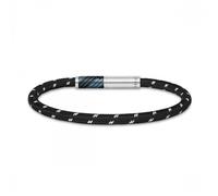 Police Plaint Men's Stainless Steel, Black & Charcoal Logo Woven Cord Bracelet