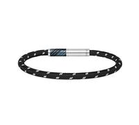 Police Plaint Men's Stainless Steel, Black & Charcoal Logo Woven Cord Bracelet