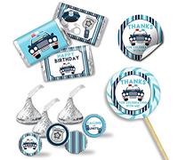 Police, Police Officer & Police Car Birthday Party Sticker Bundle Kit, 45 Mini Candy Bar Wrappers, & 324 Round Candy Kiss Stickers by Amanda Creation