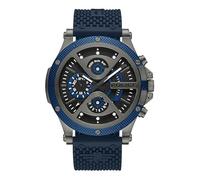 Police Surigao Men's 47mm Multifunction Watch with Ionized Black Top, Matte Black Dial and Navy Blue Silicone Strap