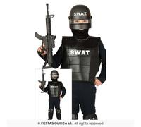 Police Swat Officer Fancy Dress Costume Cop Policeman Occupations Outfit Kids Ag