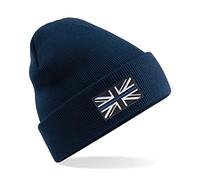 Police Thin Blue Line Union Jack Premium Embroidered Beanie Hat, Bob Hat Police Emergency Services (Navy)