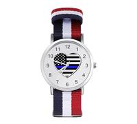 Police U.S. Flag Braided Elastic Strap Watch Multicolor Wristwatch Sport Analog Watches for Men Women Birthday Gift