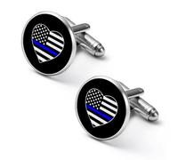 Police U.S. Flag Mens Classic Cufflinks Custom Shirt Cuff Links Jewelry Accessories for Business Wedding 0.7" 0.8"