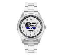Police U.S. Flag Men's Simple Watch with Stainless Strap Fashion Easy Reader Wristwatch Gifts for Men