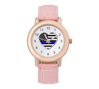 Police U.S. Flag Women's Wrist Watches Leather Strap Watch Ladies Three-Hand Round Case Watches