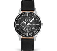 POLICE Vault Mens Chronograph Watch with Black Dial and Black Leather Strap, 44mm Stainless Steel Case in Branded Watch Box PEWJC2194240-2 Year Warranty