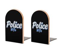 Police Wife Back The Blue 1 Pair Wooden Book Ends for Shelves Stylish Decorative Bookends Stationery for Office Home Library