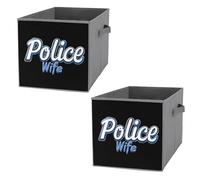 Police Wife Back The Blue Foldable Open Storage Bins with Handles Cute Cube Organiser Box for Book Clothing