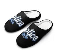 Police Wife Back The Blue Men's Cotton Slippers Winter Warm Slip-on House Shoes with Anti-Skid Rubber Sole 13-14（46-47）