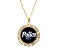 Police Wife Back The Blue Women's Necklaces Lightweight Round Alloy Pendant Diamond Necklace Ladies Jewelry Gift Golden-style