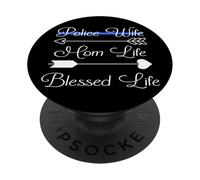 Police Wife Mom Life Blessed Life Funny The Thin Blue Line PopSockets Adhesive PopGrip