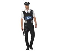 Smiffy's Men's Policeman Instant Kit, Vest, Mock Shirt, Hat And Handcuffs, - kit policeman instant fancy dress costume mens cop outfit uniform