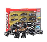 (Polices Car) 7 PCS Alloy Plastic Diecast Engineering Vehicle Ambulance Polices Car Model Toy Set for Children Gift