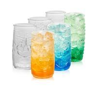 POLIDREAM Tiki Glasses Set of 6 Vintage Cocktail Glasses Embossed Romantic Water Glassware Mojito Glass Tumblers Hawaiian Whisky Glasses for Tiki Bar Holiday Party 4 x 550ml, 2 x 600ml