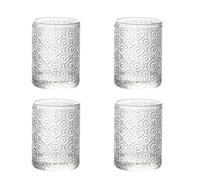 POLIDREAM Vintage Drinking Glasses with Embossed Style Set of 4 Glass Cups, 9oz Cocktail Glasses