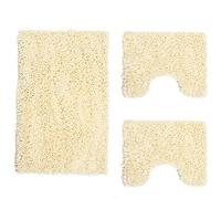 Poligono 3 Piece Microfiber Bathroom Rug Set, Long Pile Rug 50x80 cm, 2 Mats for WC and Toilet in Rectangular Shape 40X50 cm, Soft, Non-slip, Beige