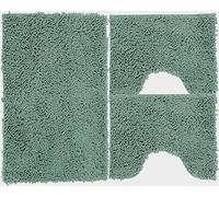 Poligono 3 Piece Microfiber Bathroom Rug Set, Long Pile Rug 50x80 cm, 2 Mats for WC and Toilet in Rectangular Shape 40X50 cm, Soft, Non-slip, Aqua green