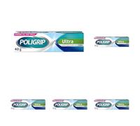 Poligrip Denture Adhesive Cream, False Teeth and Partials Fixative, Ultra, 40 g (Pack of 5)