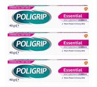 Poligrip Essential Denture Fixative Cream 40g x 3, All-Day Hold & Comfort - Zinc-Free Formula - Helps Seal Out Food - Strong Denture Adhesive with Welari Thank You Card | (3 Pack)