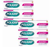 Poligrip Essential Denture Fixative Cream 40g x 6, All-Day Hold & Comfort - Zinc-Free Formula - Helps Seal Out Food - Strong Denture Adhesive with Welari Thank You Card | (6 Pack)