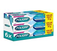Poligrip Denture Adhesive, Fixative Cream to Secure Dentures, False Teeth & Partials, Flavour Free, 70 g, Pack of 6