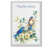 Polish Birthday Cards - Wszystkiego najlepszego - Happy Birthday Greeting in Polish language - Pretty Blue Birds design - Unusual Creative Wishes - Blank inside to write own message