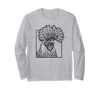 Polish Chicken Line Art - Funny Farm Animal Design Long Sleeve T-Shirt