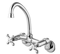 Polish Chrome Wall Mount Kitchen Sink Faucet 3 to 9 Inch Adjustable Spread Double Cross Handle Mixer Tap