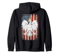Polish Eagle American Flag print on back Pride Poland Zip Hoodie