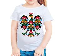 Polish Eagle Folk Art Girls T-Shirt Celebrate Polish Heritage Comfortable Cotton Tee for Gatherings and Cultural Events Unique Ethnic Gifts #T490 White 5-6 Years