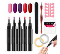 Polish-ey Nail Polish Pens, 5 Colors Nail Pol-ish Pens Set, Na-il Varnish P-ens Non UV, 3In 1 Gel Nai-l Pol-ish Pen, One-Steps N-ail Gel Pe-n, Ge-l Poli-sh Painting Pen For Home