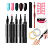 Polish-ey Nail Polish Pens, 5 Colors Nail Pol-ish Pens Set, Na-il Varnish P-ens Non UV, 3In 1 Gel Nai-l Pol-ish Pen, One-Steps N-ail Gel Pe-n, Ge-l Poli-sh Painting Pen For Home