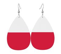Polish flag double-sided printed leather earrings int and shape of water drops, creative, light and novel, bright and vivid colors.