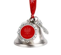 Polish Flag E-agles Christmas Jingle Bells Hanging Ornament with Red Rope Pendant Souvenir for Xmas Tree Decoration Wing Bell