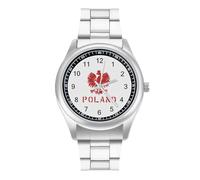 Polish Flag E-agles Men's Steel Strap Watch Easy Reader Casual Silver Dial Fashion Analog Watches