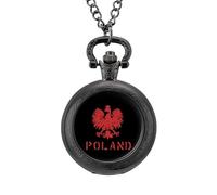 Polish Flag E-agles Vintage Pocket Watch with Chain Classic Numerals White Dial