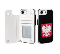 Polish Flag Ea-gle Leather Flip Phone Case Wallet Cover Compatible with iPhone 16/16 Plus/16 Pro/16 Pro Max/16 E/16 SE4