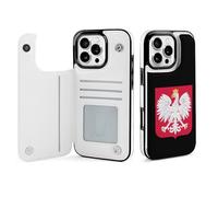 Polish Flag Ea-gle Leather Flip Phone Case Wallet Cover Compatible with iPhone 16/16 Plus/16 Pro/16 Pro Max/16 E/16 SE4